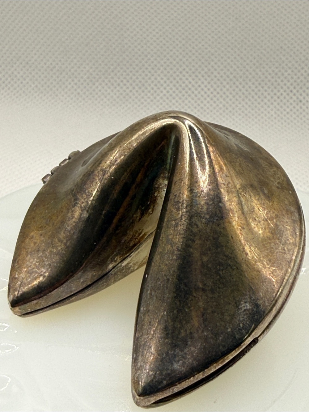 Unusual Vintage Lenox Silver Tone Fortune Cookie trinket art brutalist piece art
